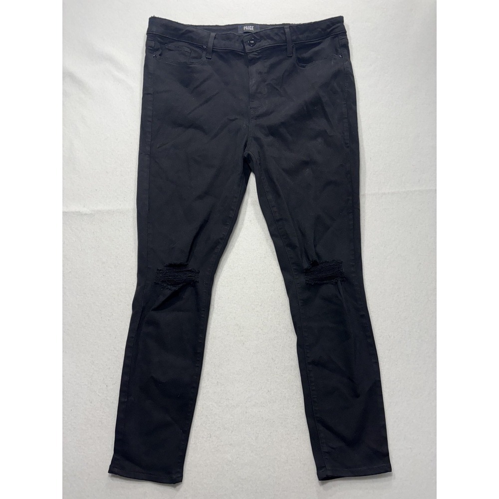 Paige Hoxton Ankle Jeans Womens 34 Black Wash Slim Stretch Distressed 34x28.5‎